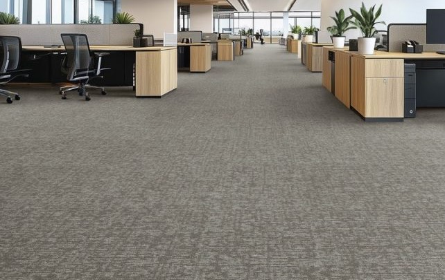 Beige patterned Hornbeam carpet tiles in an office