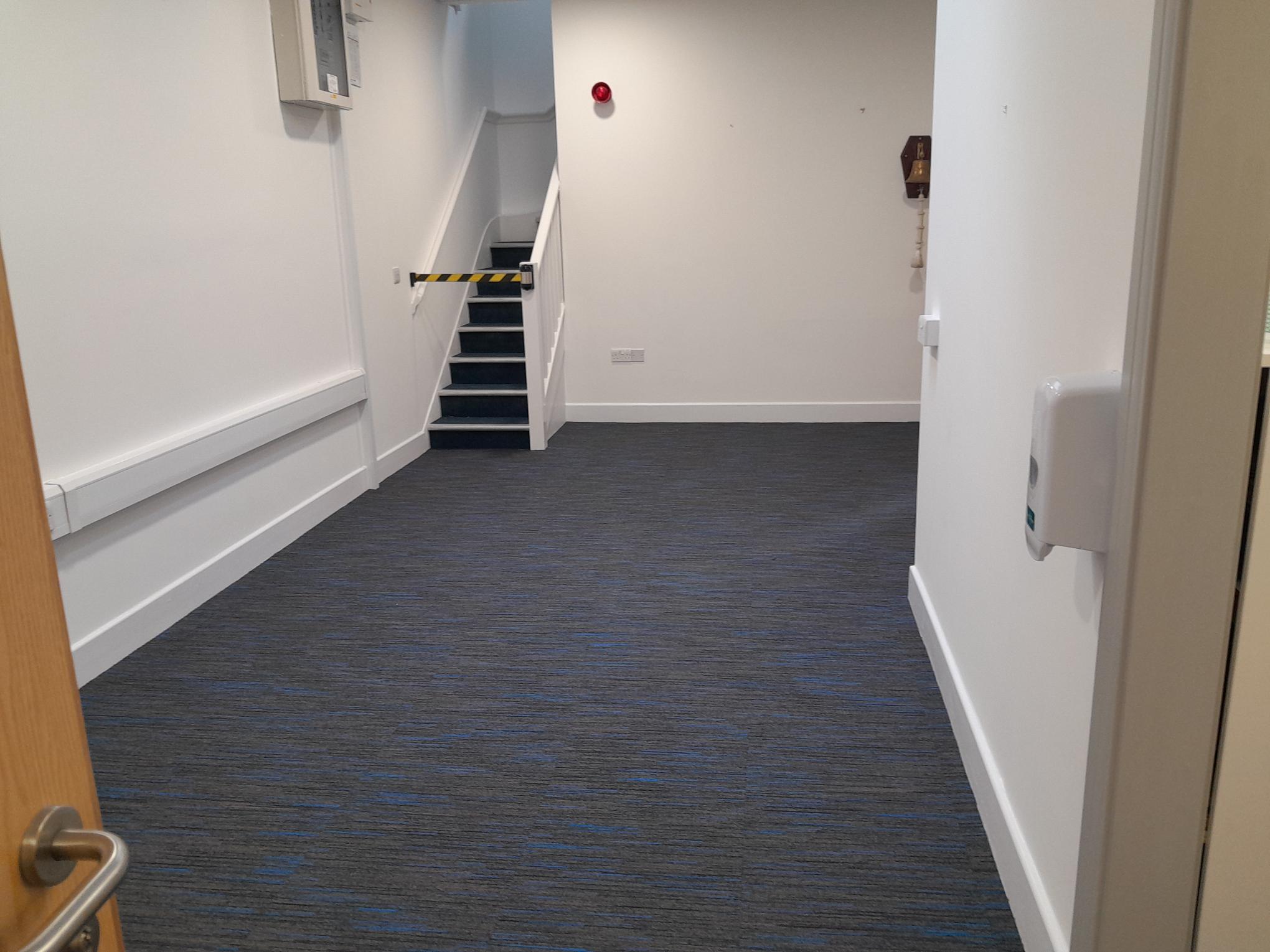 Blue stripey carpet tiles